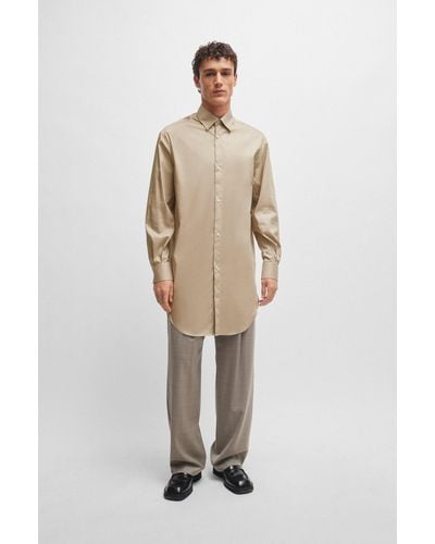BOSS Longline Regular-fit Shirt In Easy-iron Cotton Poplin - Natural