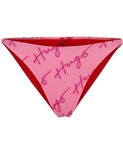 HUGO Quick-dry Bikini Bottoms With Handwritten Logos - Pink