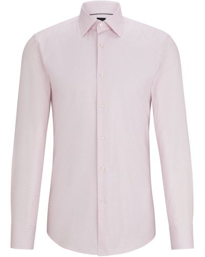 BOSS Bedrucktes Slim-Fit Hemd aus strukturierter Stretch-Baumwolle - Pink