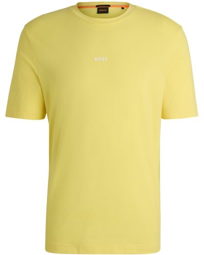 BOSS Relaxed-Fit T-Shirt aus Stretch-Baumwolle mit Logo-Print - Gelb