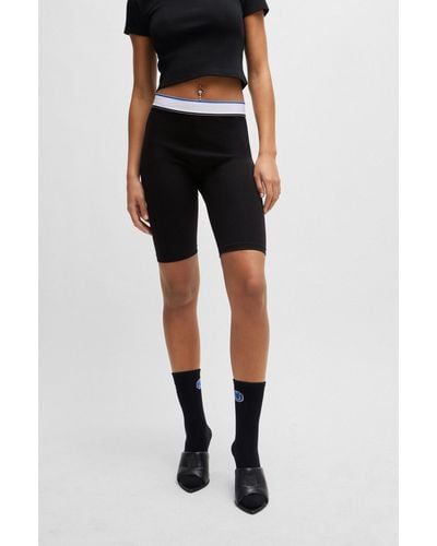 HUGO Logo-waistband Bike Shorts In Stretch-cotton Jersey - Black
