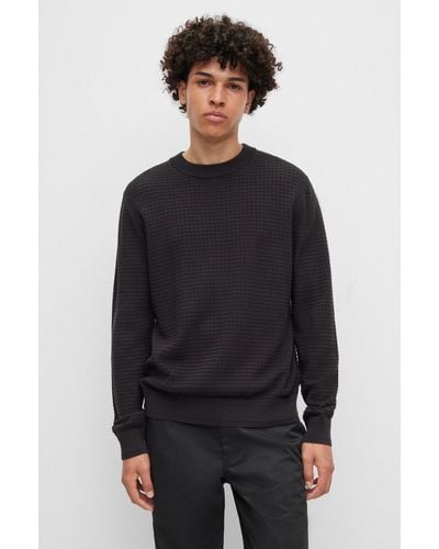 HUGO Organic-cotton Sweater With Jacquard Pattern - Black