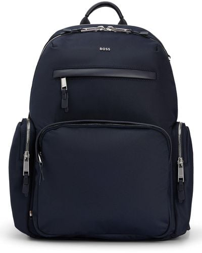 BOSS Structured-material Backpack With Logo And Two-way Zip - Blue