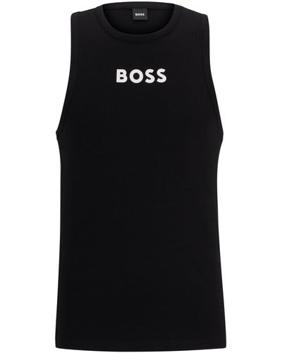 BOSS Stretch-cotton Racer-back Tank Top With Contrast Logo - Black