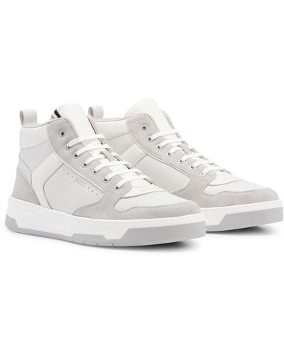 BOSS High-top Trainers In Leather With Logo Details - White