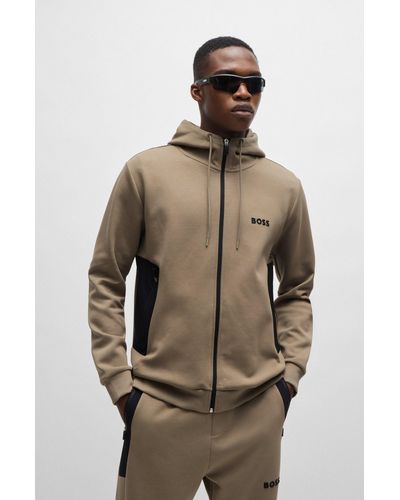 BOSS Zip-up Hoodie With 3d-molded Logo - Brown