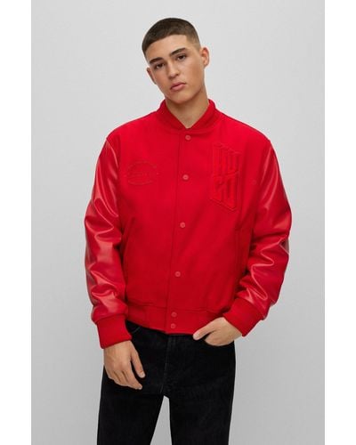 HUGO Regular-fit Varsity Jacket With Velvet Badges - Red