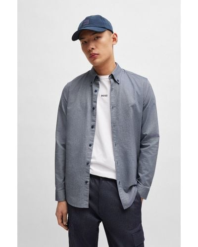 BOSS Button-down Regular-fit Shirt In Oxford Cotton - Grey