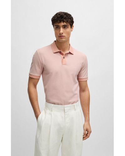 BOSS Polo Slim Fit en coton mercerisé bicolore - Rose