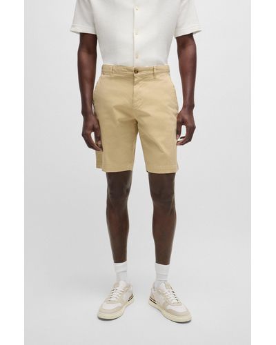 BOSS Slim-fit Shorts In Stretch-cotton Twill - Natural