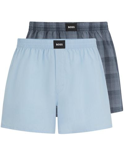 BOSS Pyjama-Shorts aus Baumwoll-Popeline mit Logos im Zweier-Pack - Blau