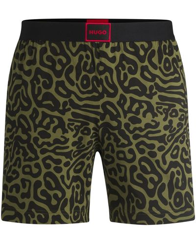 HUGO Stretch-cotton Pyjama Shorts With Seasonal Pattern - Green