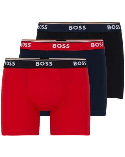 BOSS Three-pack Of Boxer Briefs With Logo Waistbands - Black