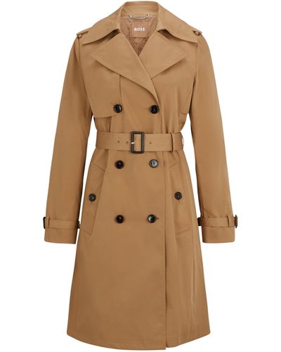 BOSS Regular-fit Trenchcoat Met Gespriem - Naturel