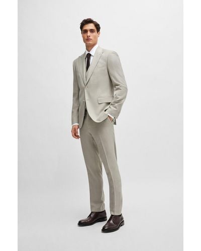 BOSS Regular-fit Suit In Wool-blend Hopsack - Natural