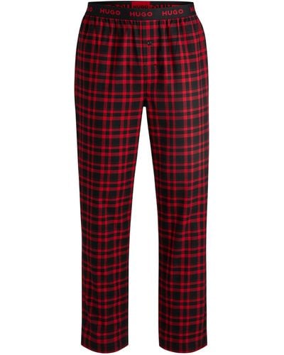 HUGO Karierte Pyjama-Hose aus Baumwolle mit Logo-Bund - Rot