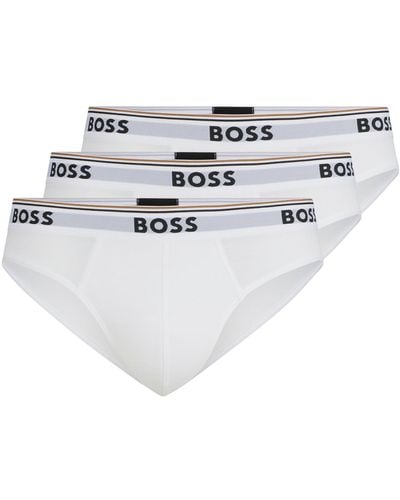 BOSS Three-pack Of Stretch-cotton Briefs With Logo Waistbands - Blue