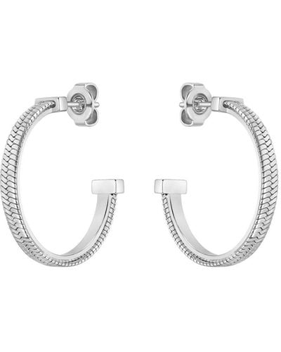 BOSS Hoop Earrings In Herringbone-patterned Steel - White