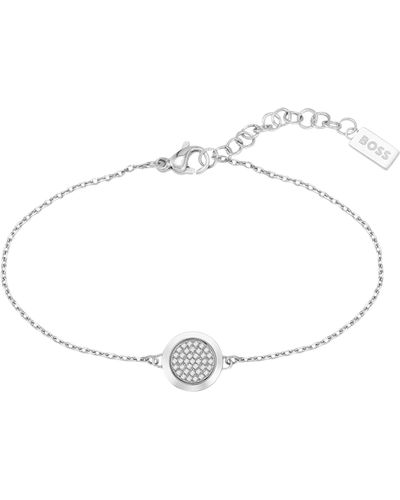 BOSS Bracelet chaîne avec médaillon en cristaux pavés - Blanc