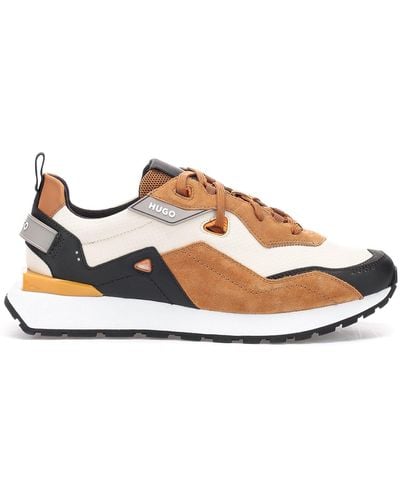 HUGO Hybrid Running Trainers With Mesh Trims - Brown