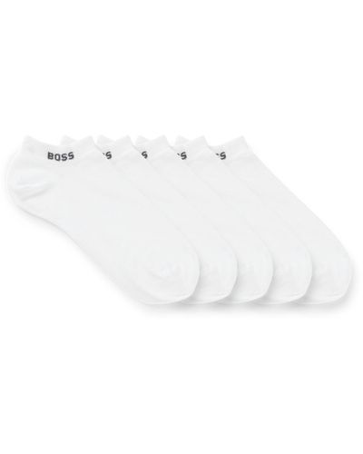 BOSS Lot de cinq paires de chaussettes longueur cheville à logos - Blanc