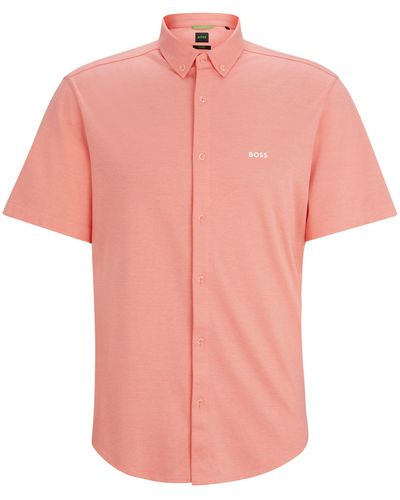 BOSS Regular-fit Jersey Overhemd Van Katoenpiqué - Roze