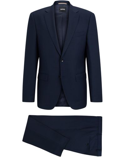 BOSS Fein gemusterter Regular-Fit Anzug aus Stretch-Gewebe - Blau