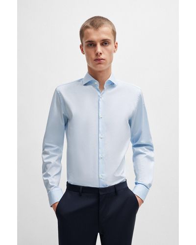 HUGO Slim-fit Shirt In Easy-iron Cotton Twill - Blue