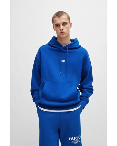 HUGO Cotton-terry Loose-fit Hoodie With Logo Details - Blue