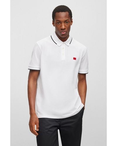 HUGO Cotton-piqué Slim-fit Polo Shirt With Red Logo Label - White