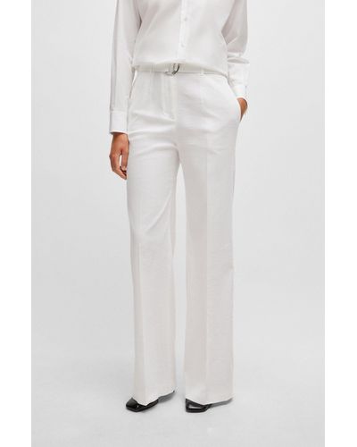 BOSS Relaxed-fit Pants In A Linen Blend - White