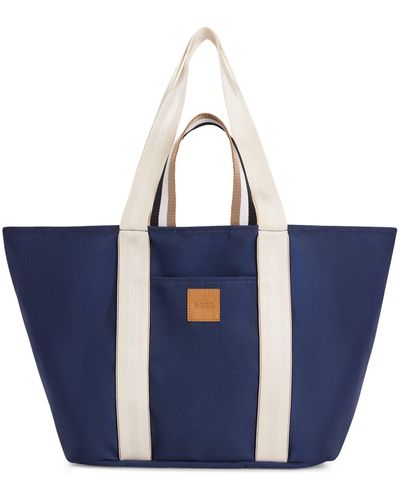 BOSS Canvas Tote Bag With Logo Patch - Blue