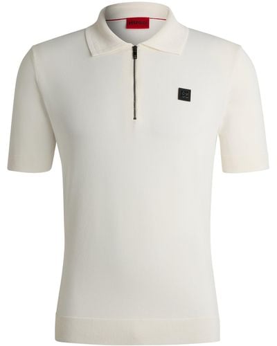 HUGO Poloshirt mit Reißverschluss und Stack-Logo - Weiß