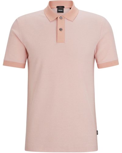 BOSS Slim-Fit Poloshirt aus merzerisierter Baumwolle in zweifarbiger Optik - Pink