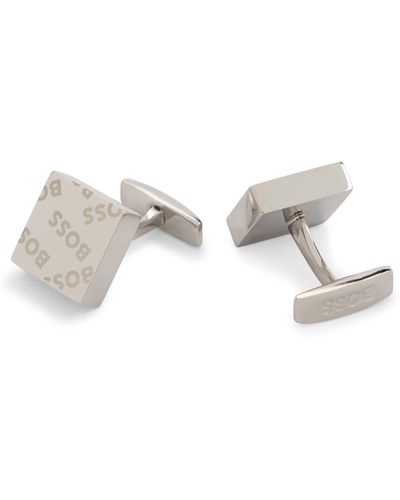 BOSS Square Cufflinks With Logo Pattern - Metallic