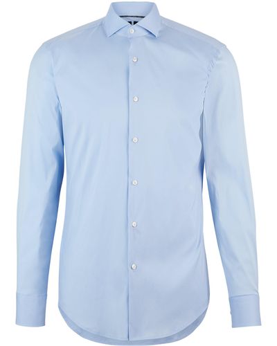 BOSS Slim-fit Overhemd In Gemakkelijk Te Strijken Popeline Van Een Katoenmix - Blauw