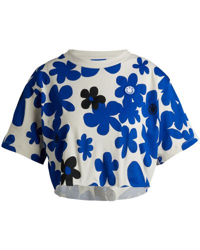 HUGO Relaxed-fit T-shirt Van Katoenen Jersey Met Bloemenprint - Blauw