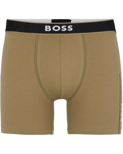 BOSS Stretch-cotton Boxer Briefs With Stripes And Logos - Green