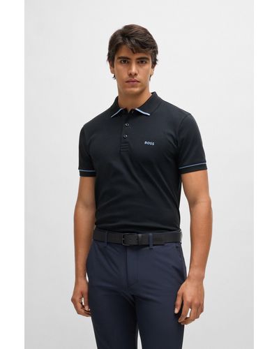 BOSS Interlock-cotton Slim-fit Polo Shirt With Contrast Trims - Blue