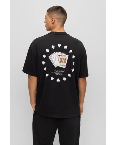 HUGO Cotton-jersey T-shirt With Playing-cards Artwork - Black
