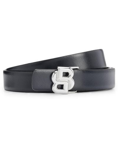BOSS Reversible Leather Belt With Double B Monogram Buckle - Blue