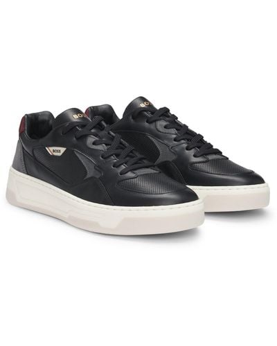 BOSS Mixed-leather Trainers With Layered Upper - Black