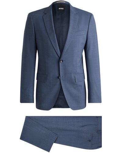 BOSS Gemusterter Slim-Fit Anzug aus Stretch-Gewebe - Blau