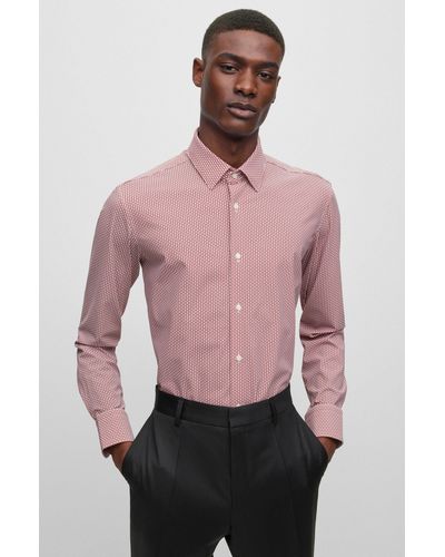 BOSS Slim-fit Shirt In Printed Performance-stretch Jersey - Pink