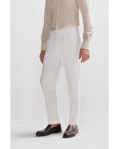BOSS Relaxed-fit Trousers In Stretch Wool - White