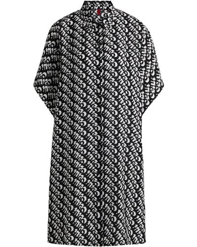 HUGO Strandkleid mit kurzen Ärmeln und Allover-Logo-Print - Schwarz