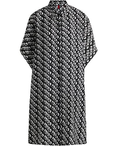 HUGO Robe de plage à manches courtes avec imprimé logo intégral - Noir