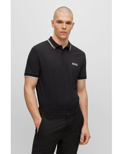 BOSS Cotton-blend Polo Shirt With Contrast Logos - Black