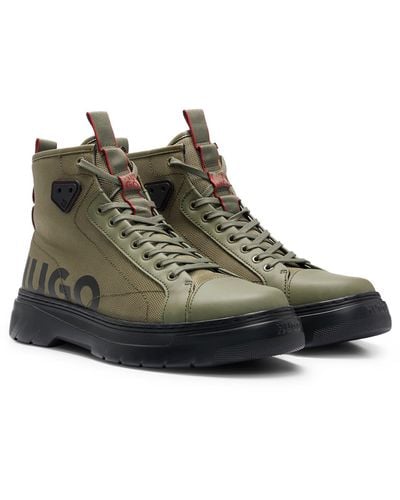 HUGO Hybrid Lace-up Boots With Logo Tape - Green