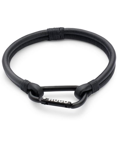 HUGO Armband aus italienischem Nappaleder mit Karabinerverschluss und Logo - Schwarz